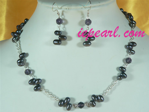 black rice shaped pearl necklace set on sale