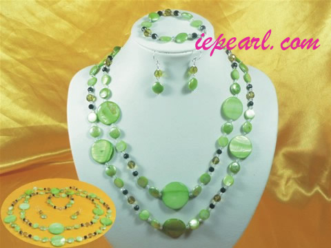 green shell jewelry long necklace set wholesale