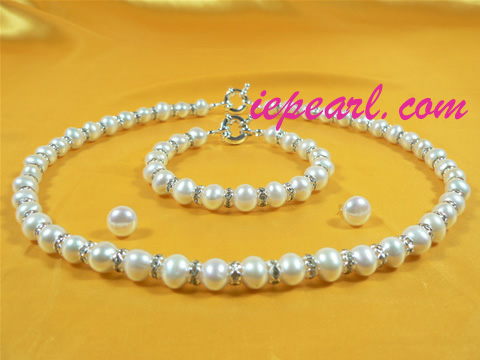 8-9mm white potato pearl necklace set on sale