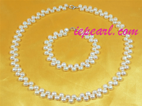 6-7mm white bread pearl necklace set wholesale