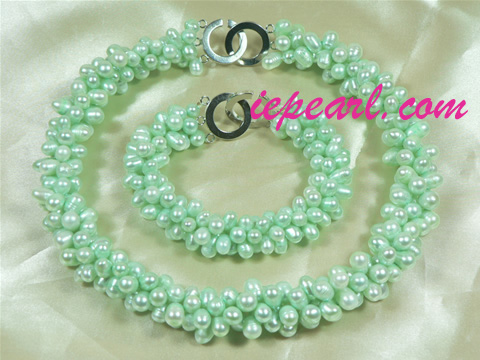 wholesale green twisted pearl necklace set