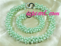 wholesale green twisted pearl necklace set