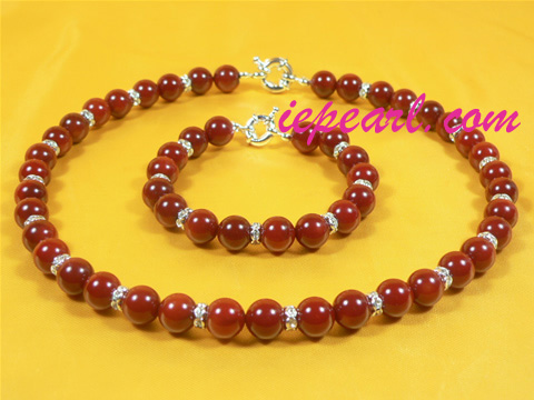 10mm round red coral necklace set wholesale