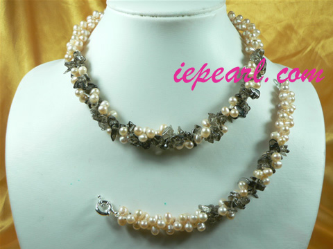 two strands pink pearl necklace set wholesale
