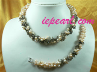 two strands pink pearl necklace set wholesale