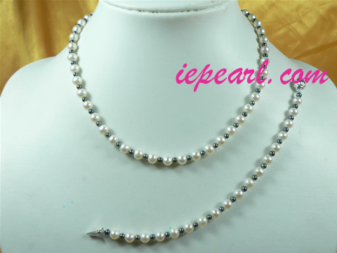 wholesale white and black pearl necklace set