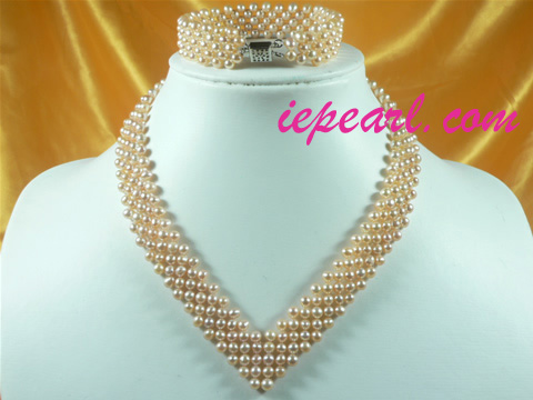 4-5mm pink potato pearl necklace set