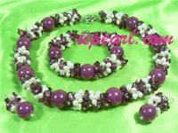 rice shaped pearl necklace with purple bowlder beads