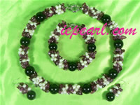 5-6mm white rice shaped pearl necklace set with agate beads