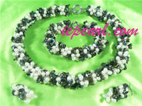 white rice shaped pearl necklace set with crystal beads wholesal