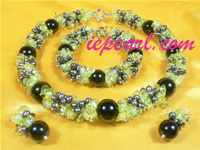 5-6mm white rice shaped pearl necklace set with yellow crystal b