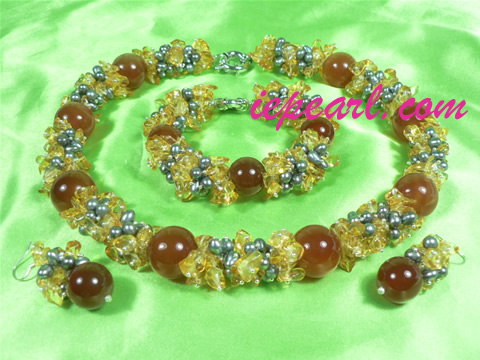 black pearl necklace set wholesale with crystal beads