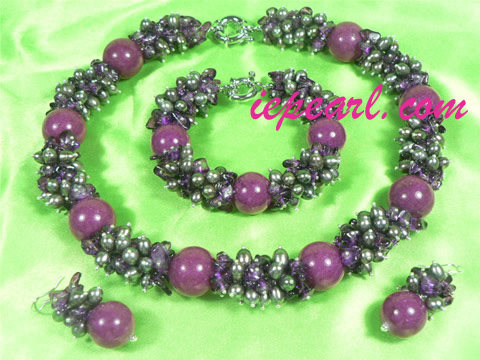 5-6mm black rice shaped pearl necklace set on sale