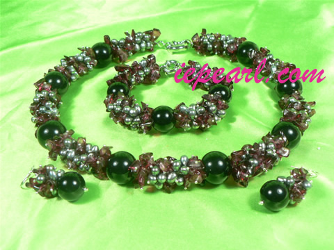 5-6mm black rice pearl necklace set with bracelet&earrings