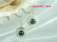 white circular shaped shell pearl siver dangling earrings