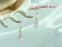 pink prismatic shaped crystal sterling siver dangling earrings