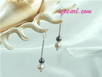 pretty double colours pearl sterling siver dangling earrings
