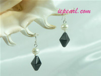 black prismatic shaped crystal sterling siver dangling earrings