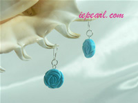 blue rosette turquoise sterling siver dangling earrings