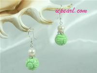 green carved gourd turquoise sterling siver dangling earrings