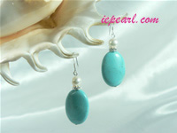 blue oval turquoise sterling siver dangling earrings