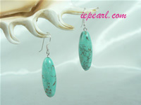 blue cylindrical turquoise sterling siver dangling earrings